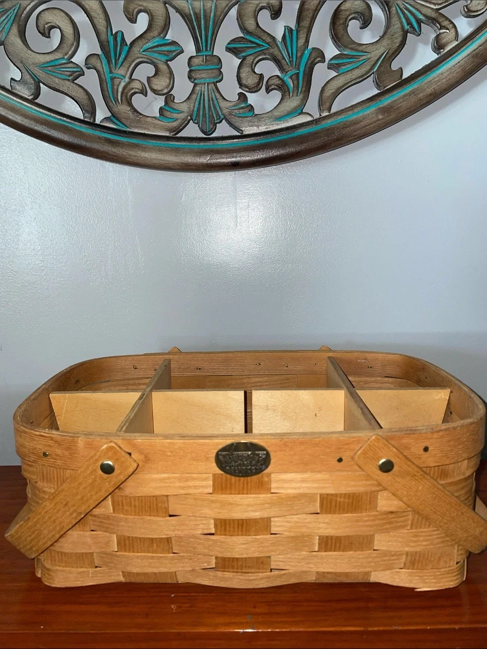 Vintage 1954 Peterboro Basket Co Divided Wood Basket Made USA Mid Century